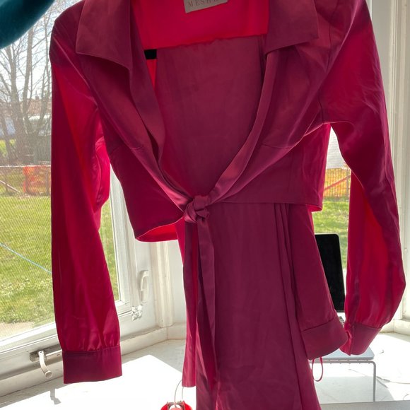 MESHKI FUSIA PINK SATIN PANTS SET - Picture 6 of 7